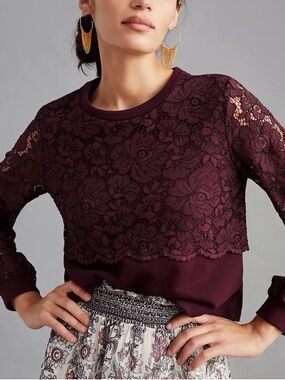 Women's Lace-Overlay Crewneck Sweatshirt